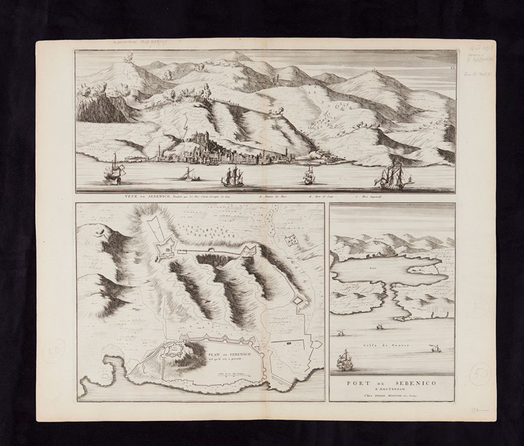 Joan Blaeu, Šibenik harbour and fortification system, mid 17th century, printed by Pierr Mortier, 1704
